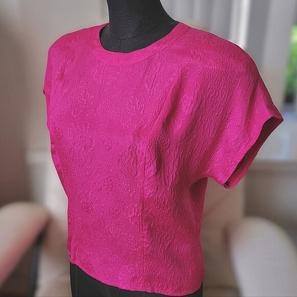 Vtg Paul Costelloe fushia textured silk dolman sleeve blouse - Picture 3 of 14